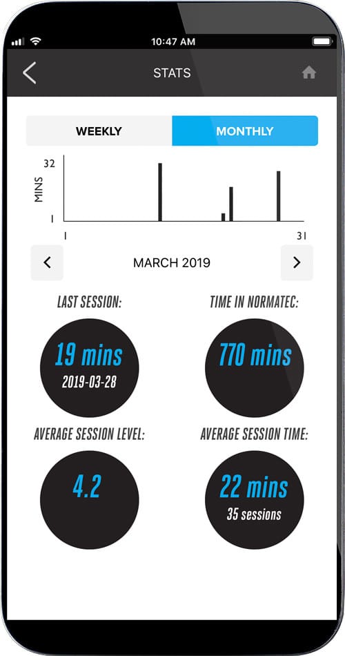 normatec smartphone app screenshot